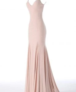 Jovani - 63563 Studded Backless Jersey Trumpet Gown