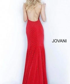 Jovani - 63563 Studded Backless Jersey Trumpet Gown