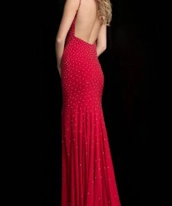 Jovani - 63563 Studded Backless Jersey Trumpet Gown