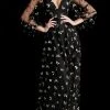 Jovani - 63582 Sheer Long Sleeve Bee Motif A-Line Gown 1 Jovani - 63582 Sheer Long Sleeve Bee Motif A-Line Gown