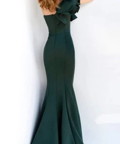 Jovani - 63994 One Shoulder Ruffle Sleeve Mermaid Evening Gown