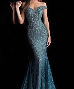 Jovani 64521 Lace Off-Shoulder Mermaid Dress With Train 12 Jovani 64521 Lace Off-Shoulder Mermaid Dress With Train