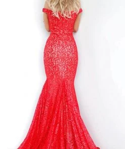 Jovani 64521 Lace Off-Shoulder Mermaid Dress With Train 11 Jovani 64521 Lace Off-Shoulder Mermaid Dress With Train