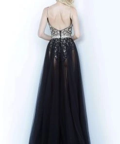 Jovani - 65381 Beaded Deep V-neck Tulle A-line Dress