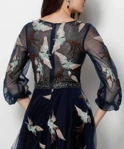 Jovani - 65464 Quarter Length Sleeve Plunging Neck Cocktail Dress