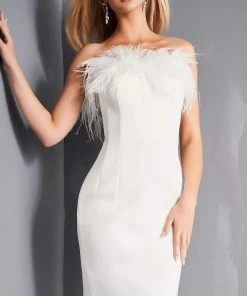 Jovani - 65889 Strapless Feathered Fitted Dress