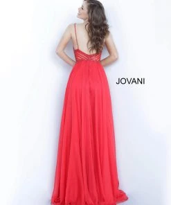 Jovani - 66925 Beaded Plunging V-neck Chiffon A-line Dress