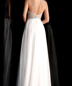 Jovani - 66925 Beaded Plunging V-neck Chiffon A-line Dress