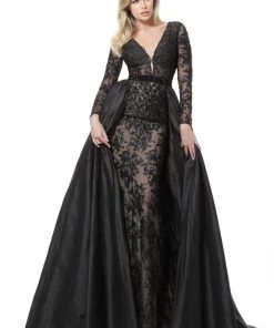 Jovani - 67466 Long Sleeve Laced Long Dress