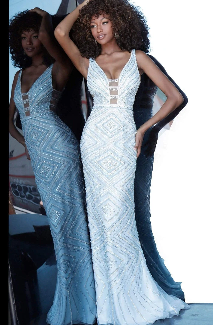 Jovani - 67668 Beaded Plunging V-Neck Sheath Dress 5 Jovani - 67668 Beaded Plunging V-Neck Sheath Dress