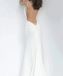 Jovani - 67857 Plunging V-neck Satin Trumpet Dress With Open Back