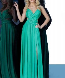 Jovani - 68642 Ruched Surplice A-Line Evening Dress