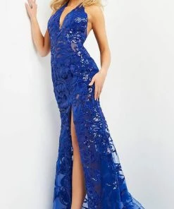 Jovani - 8110 Halter V-Neck Sequin Illusion Evening Gown
