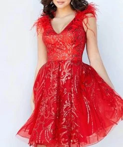 Jovani 09466 - Feather Sleeves Cocktail Dress