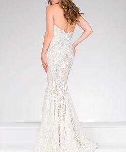 Jovani - Crystal Embellished Strapless Lace Prom Dress 37334 5 Jovani - Crystal Embellished Strapless Lace Prom Dress 37334