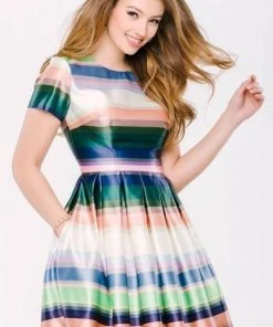 Jovani - Jewel Neckline Multi-Color Print A-line Short Dress 41250