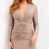 Jovani - M1849 Long Sleeve Ruched Sheath Dress