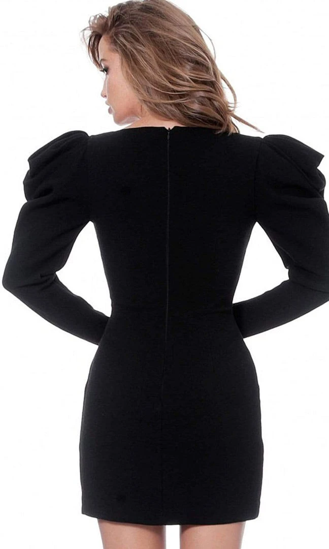 Jovani - M3229 Puffed Long Sleeves V Neck Dress 4 Jovani - M3229 Puffed Long Sleeves V Neck Dress