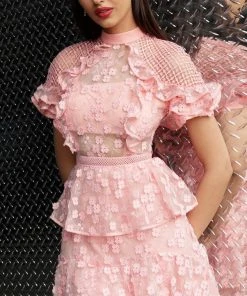 Jovani - M61446 Floral Applique Layered A-line Cocktail Dress