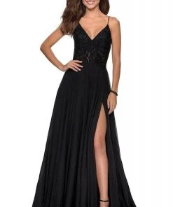 La Femme - Lace V-Neck A-Line Prom Dress 28664SC - 1 Pc Black In Size 0 Available