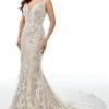 Lo'Adoro Bridal By Rachel Allan - M755 Plunging V Neck Lace Tule Gown