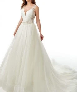 Lo'Adoro Bridal By Rachel Allan - M756 Plunging V-Neck Ruched Gown