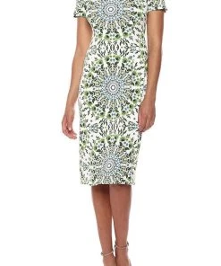 London Times - T2918M Medallion Floral Print Midi Sheath Dress Party Dresses