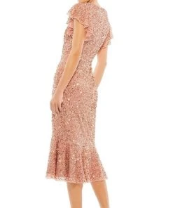 Mac Duggal - 10801 Sequined Deep V-Neck Sheath Dress