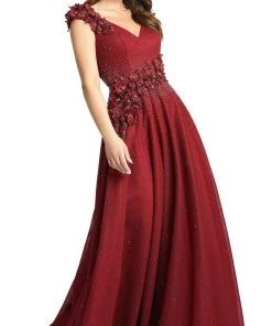 Mac Duggal - 11152 Floral Applique V Neck A-Line Gown