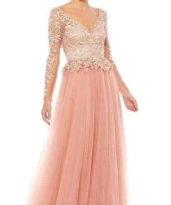 Mac Duggal - 11168 Embroidered Lace Illusion Long Sleeve A-Line Gown