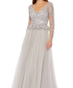 Mac Duggal - 11168 Embroidered Lace Illusion Long Sleeve A-Line Gown