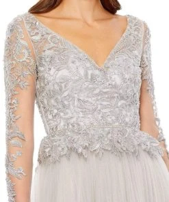 Mac Duggal - 11168 Embroidered Lace Illusion Long Sleeve A-Line Gown