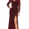 Mac Duggal - 12412 Long Sleeve Sequined Lace High Slit Dress