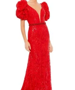 Mac Duggal - 12421 Puff Sleeve Sequined Lace Gown