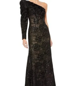 Mac Duggal - 12444 Long Sleeve Sequined Sheath Gown