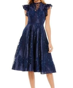 Mac Duggal - 12467 Sequin Flutter Sleeve A-Line Dress