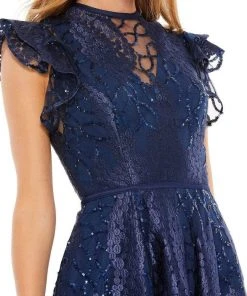 Mac Duggal - 12467 Sequin Flutter Sleeve A-Line Dress