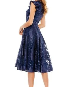 Mac Duggal - 12467 Sequin Flutter Sleeve A-Line Dress