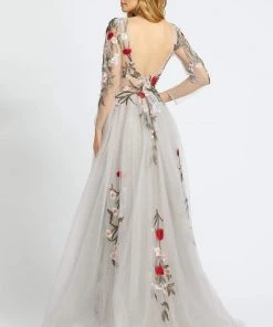 Mac Duggal - 20125D Floral Embroidered Evening Dress With Overskirt - 1 Pc Gray Multi In Size 8 Available