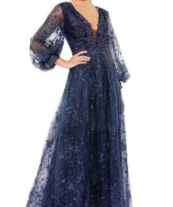 Mac Duggal 20283 - Long Sleeves Plunging V-neck Long Gown