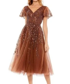 Mac Duggal - 20304 V-Neck Tea Length Dress