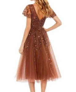 Mac Duggal - 20304 V-Neck Tea Length Dress