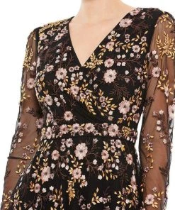 Mac Duggal - 35103 Sheer Long Sleeve Floral Dress