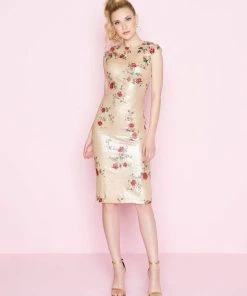 Mac Duggal - 40857N Floral Embroidered Sequin Knee Length Dress