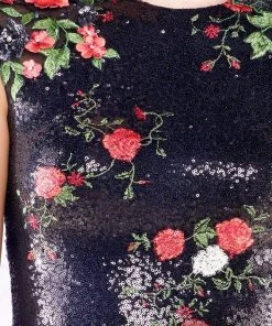 Mac Duggal - 40857N Floral Embroidered Sequin Knee Length Dress