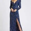 Mac Duggal - 4635R Long Dynasty Sleeve Sequined High Slit Gown