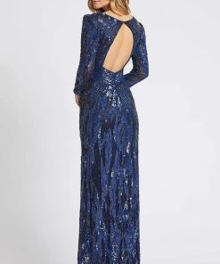 Mac Duggal - 4635R Long Dynasty Sleeve Sequined High Slit Gown 9 Mac Duggal - 4635R Long Dynasty Sleeve Sequined High Slit Gown