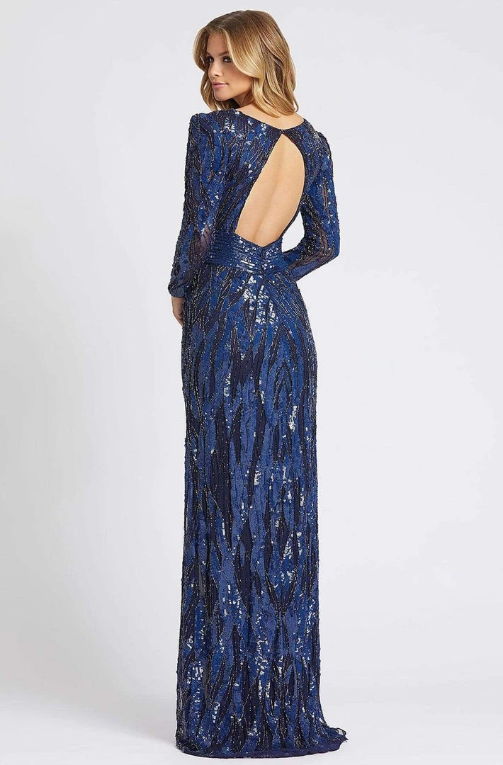 Mac Duggal - 4635R Long Dynasty Sleeve Sequined High Slit Gown 4 Mac Duggal - 4635R Long Dynasty Sleeve Sequined High Slit Gown