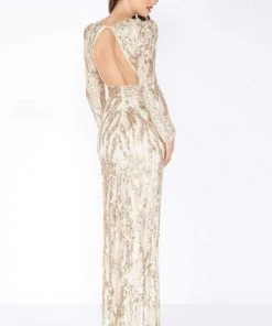 Mac Duggal - 4635R Long Dynasty Sleeve Sequined High Slit Gown 12 Mac Duggal - 4635R Long Dynasty Sleeve Sequined High Slit Gown