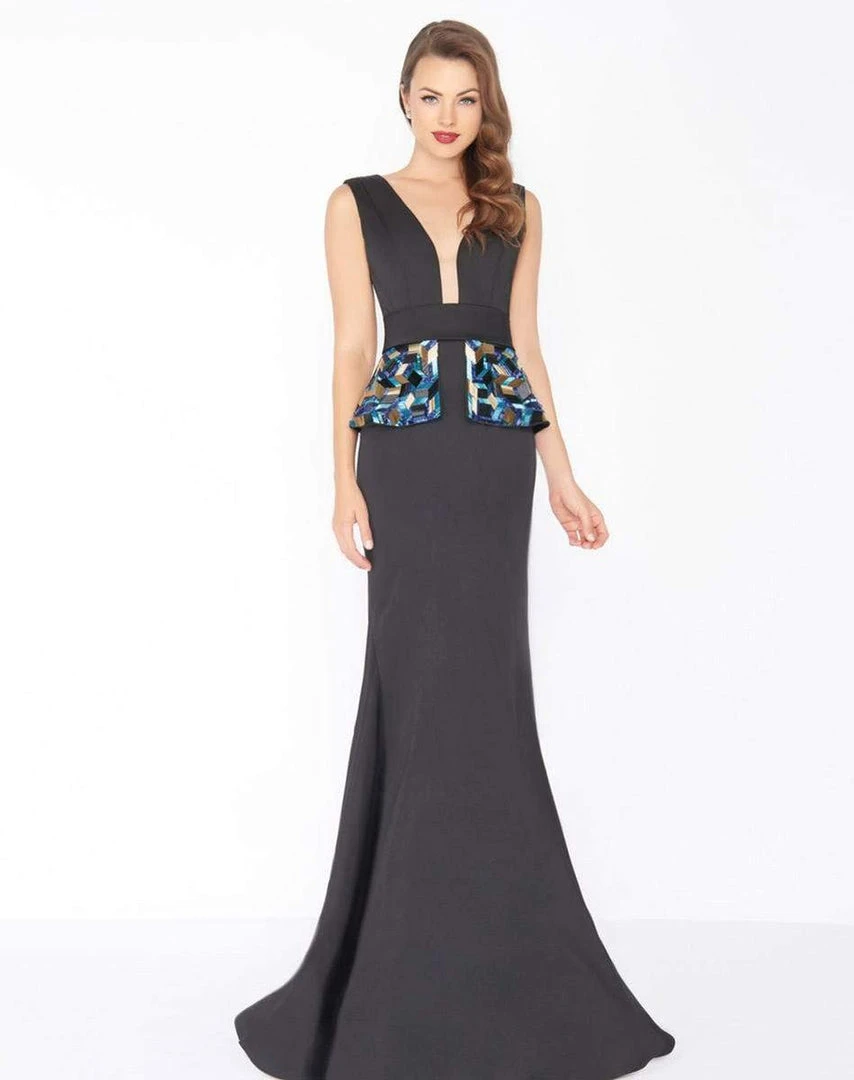 Mac Duggal - 48712R Beaded Peplum Plunging Dress 3 Mac Duggal - 48712R Beaded Peplum Plunging Dress